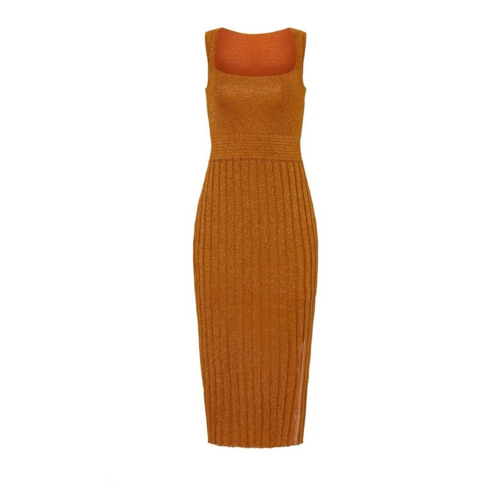 Esteban Cortazar- Midi‎ Gold Shimmer Knit Dress Size S Stretchy
